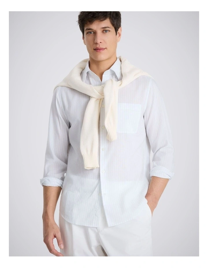 Blue Stripe Cotton Oxford Shirt image 1