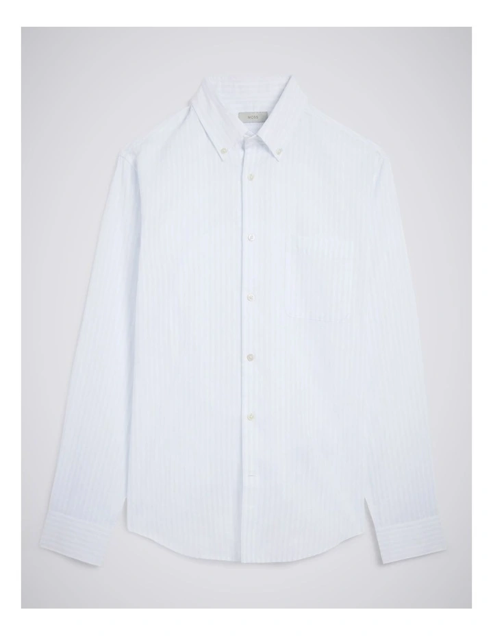 Blue Stripe Cotton Oxford Shirt image 4