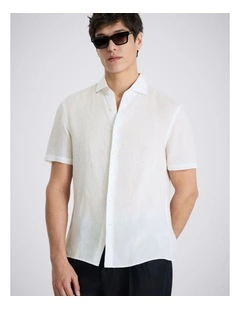 White Short Sleeve Linen Shirt