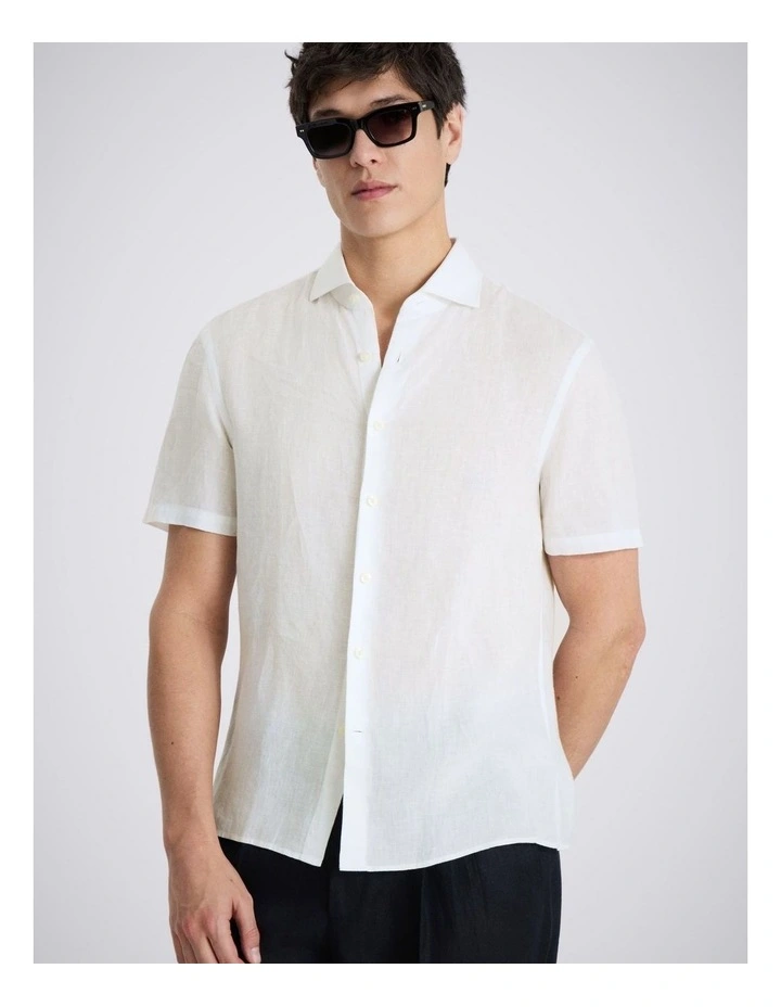White Short Sleeve Linen Shirt image 1