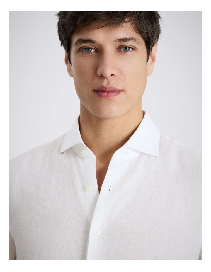 White Short Sleeve Linen Shirt image 2