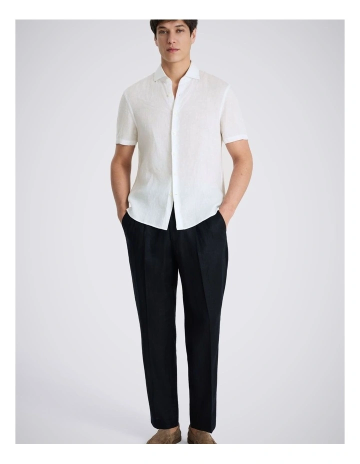 White Short Sleeve Linen Shirt image 3