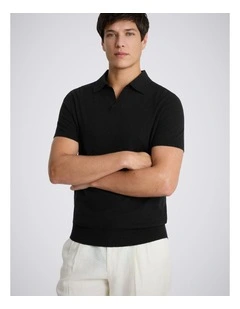 Black Linen-blend Skipper Polo Shirt
