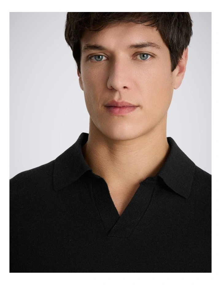 Black Linen-blend Skipper Polo Shirt image 2