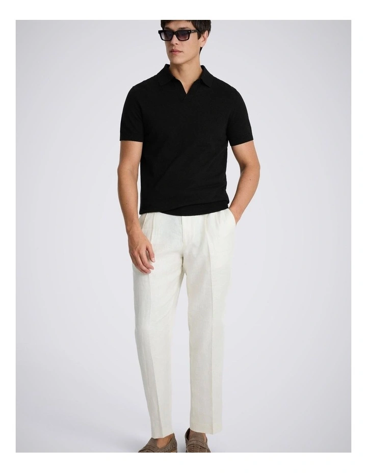 Black Linen-blend Skipper Polo Shirt image 3