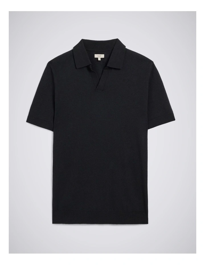 Black Linen-blend Skipper Polo Shirt image 4