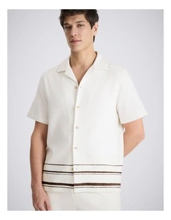 Brown Stripe Cotton Cuban Collar Shirt