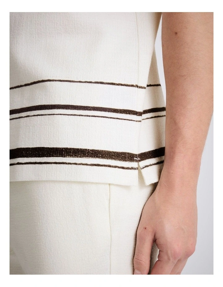 Brown Stripe Cotton Cuban Collar Shirt image 2