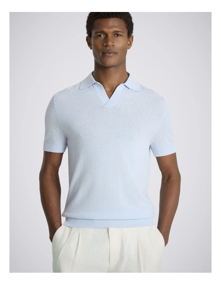 Light Blue Linen-blend Skipper Polo Shirt image 1