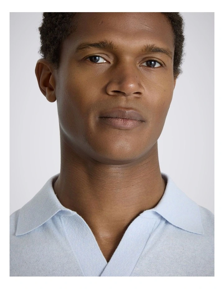 Light Blue Linen-blend Skipper Polo Shirt image 2