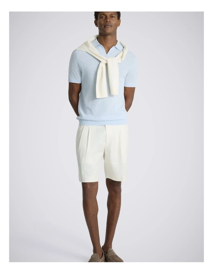 Light Blue Linen-blend Skipper Polo Shirt image 3
