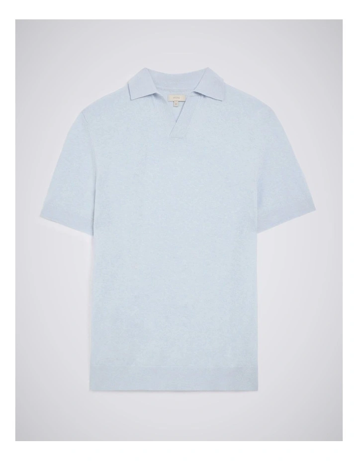 Light Blue Linen-blend Skipper Polo Shirt image 4