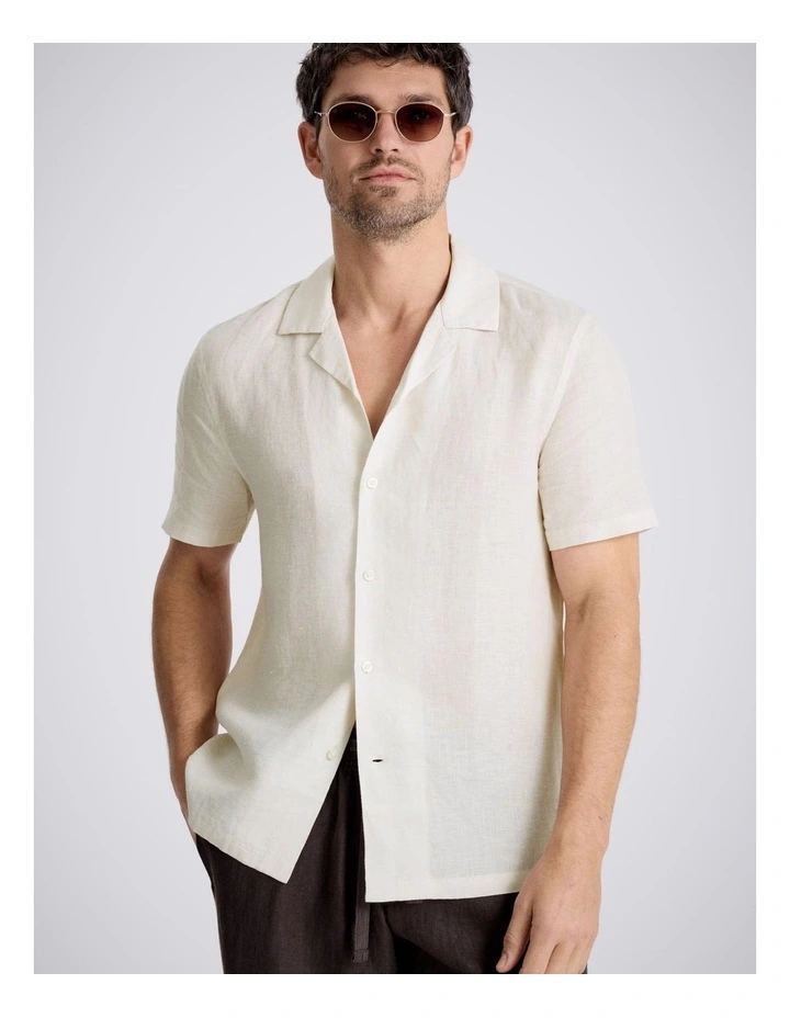 Off-White Linen Cuban Collar Shirt image 1
