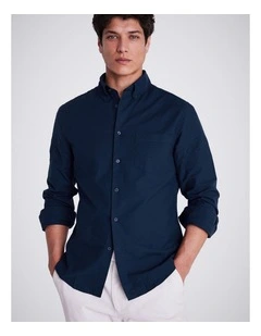 Navy Washed Cotton Oxford Shirt