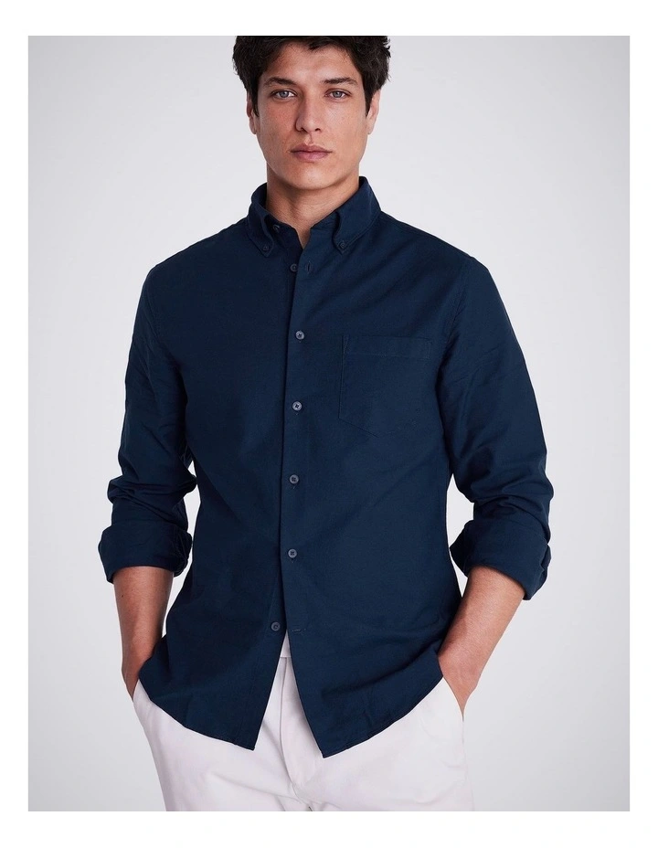 Navy Washed Cotton Oxford Shirt image 1