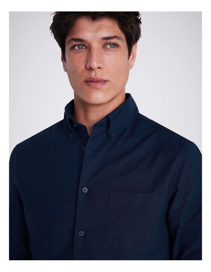 Navy Washed Cotton Oxford Shirt image 3