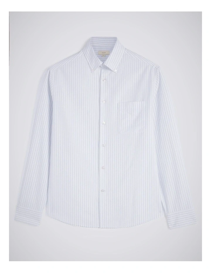Blue Stripe Washed Cotton Oxford Shirt image 4