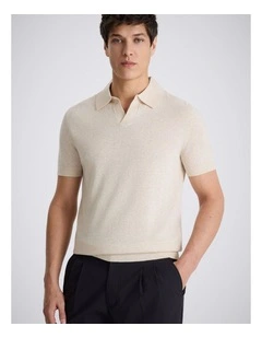 Oatmeal Linen-blend Skipper Polo Shirt