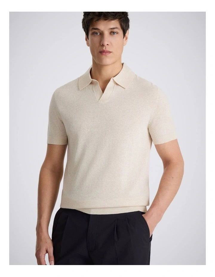 Oatmeal Linen-blend Skipper Polo Shirt image 1