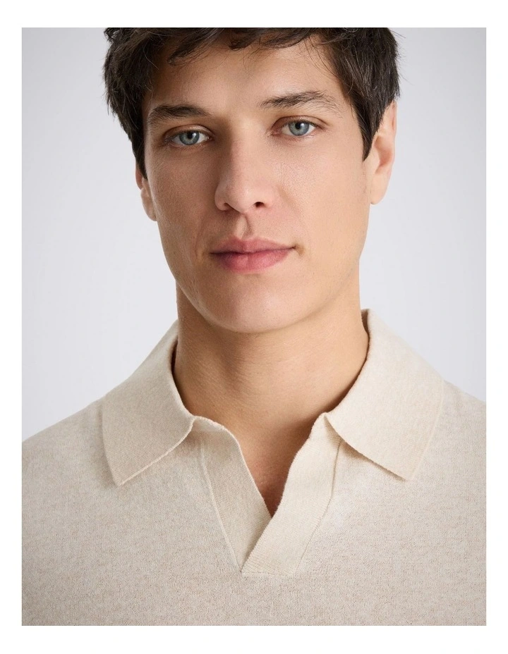 Oatmeal Linen-blend Skipper Polo Shirt image 2