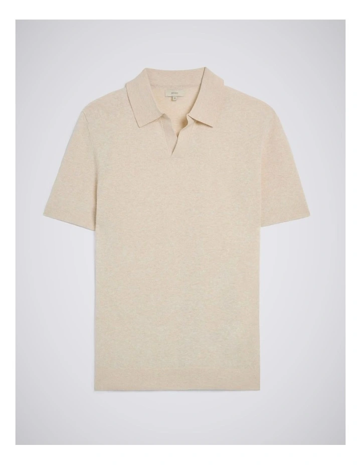 Oatmeal Linen-blend Skipper Polo Shirt image 4