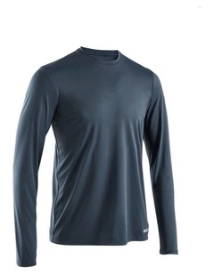 Men's Running Long-Sleeved T-Shirt Anti-UV - KIPRUN Dry 500 UV Blue Grey