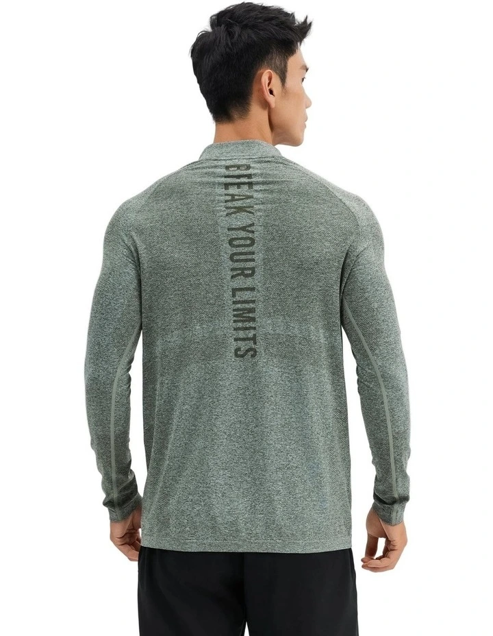 Decathlon - Men cardio half-zip long-sleeved T-shirt 900 in Khaki Green image 2
