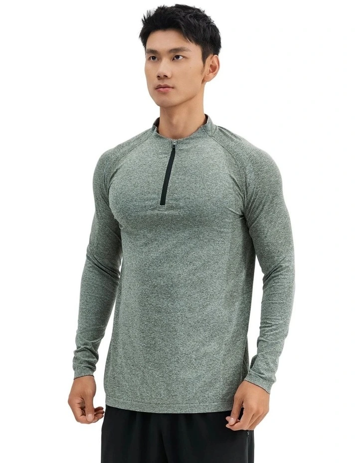 Decathlon - Men cardio half-zip long-sleeved T-shirt 900 in Khaki Green image 3