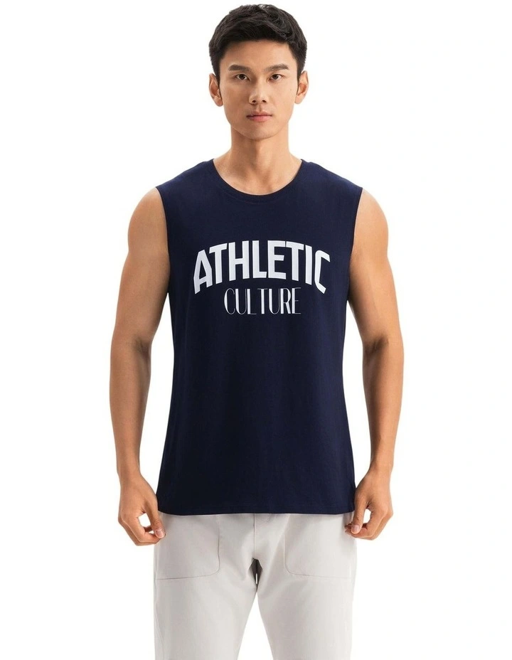 Decathlon - Men's Cotton Training Tank Top Cosmeto 500 - Blue/Black image 1