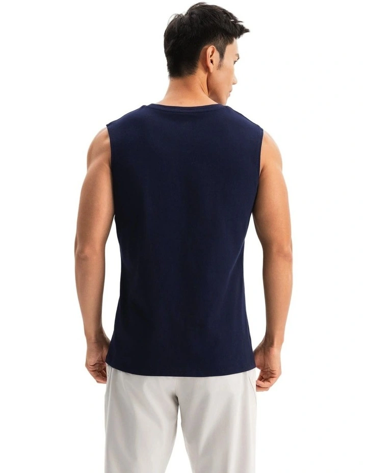 Decathlon - Men's Cotton Training Tank Top Cosmeto 500 - Blue/Black image 2