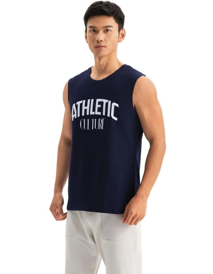 Decathlon - Men's Cotton Training Tank Top Cosmeto 500 - Blue/Black image 3