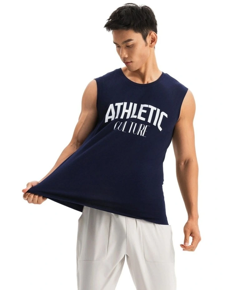 Decathlon - Men's Cotton Training Tank Top Cosmeto 500 - Blue/Black image 5
