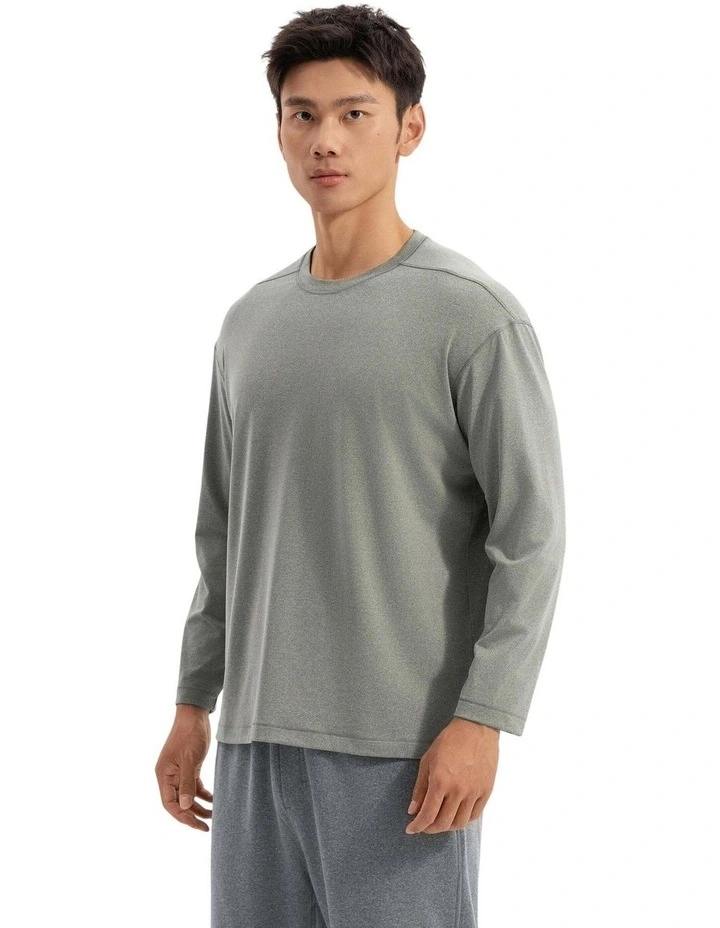 Decathlon - Men training soft long-sleeved T-shirt-heather khaki green image 1