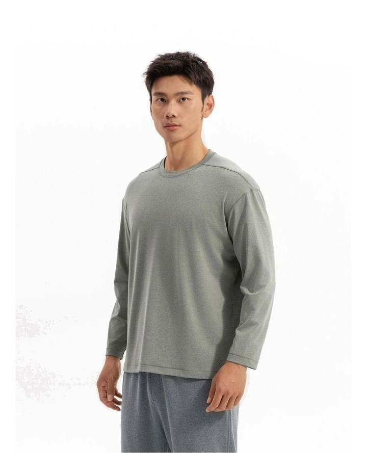 Decathlon - Men training soft long-sleeved T-shirt-heather khaki green image 2