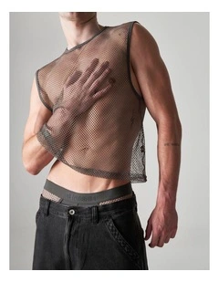 Edge Net Muscle Tank in Gunmetal