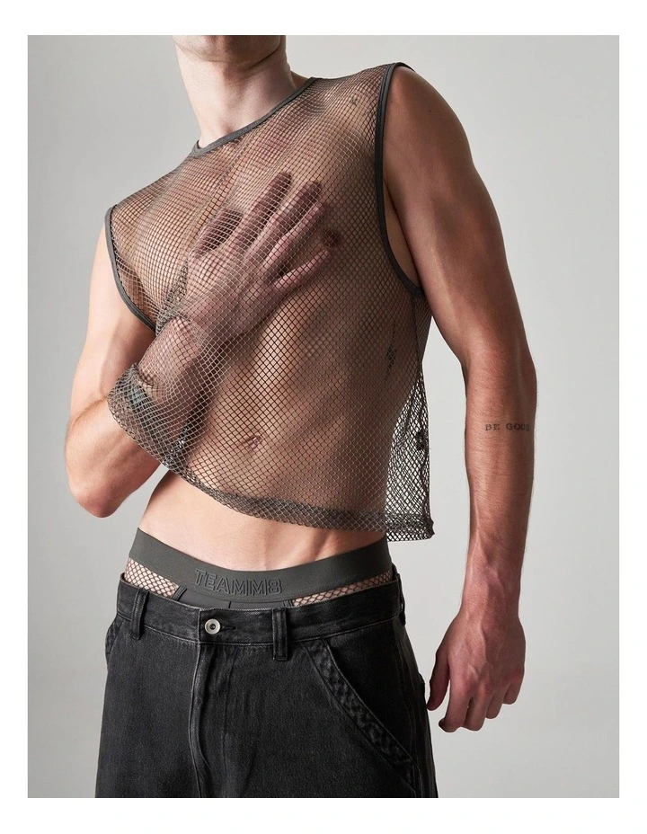 Edge Net Muscle Tank in Gunmetal image 1
