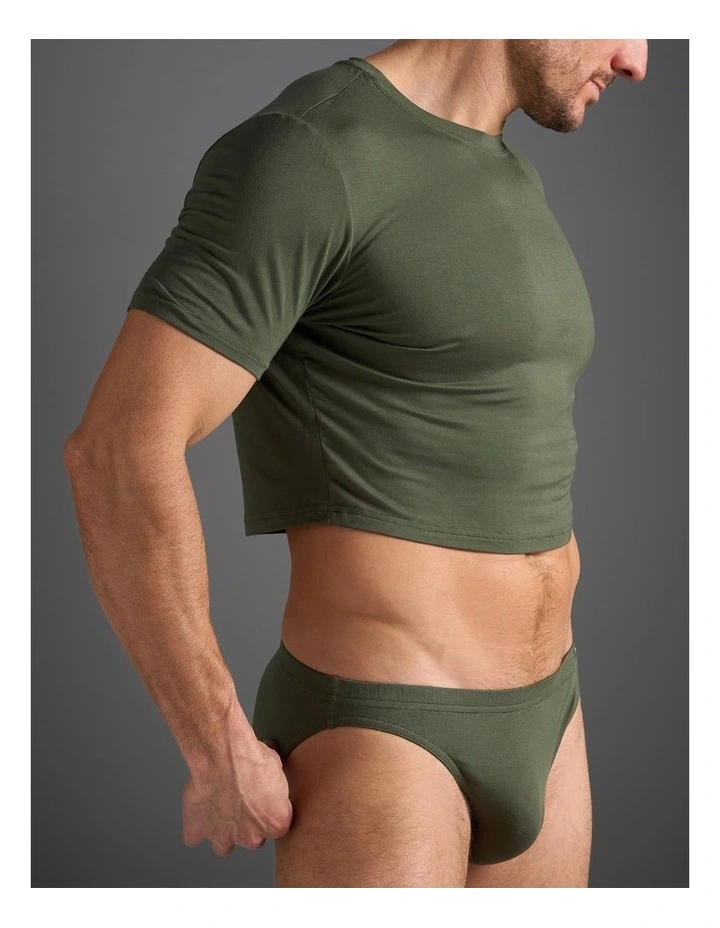 Body Bamboo Crop Tee in Olive Green image 3