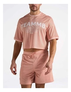 S.S.C. Fraternity Drop Sleeve Crop Tee in Dusty Pink