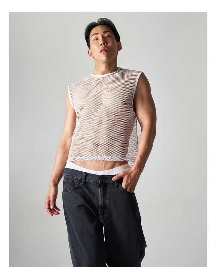 Edge Net Muscle Tank in Chalk image 1