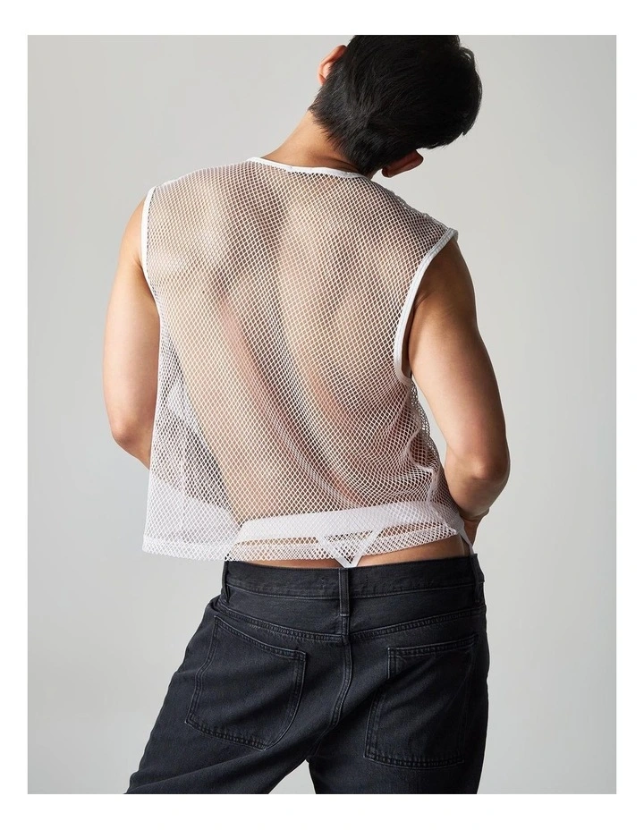 Edge Net Muscle Tank in Chalk image 2