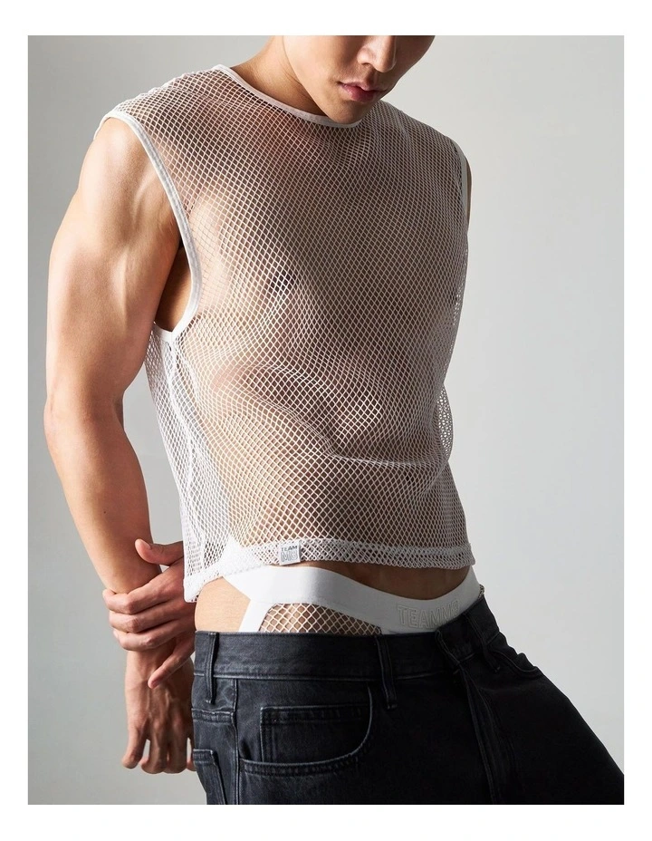 Edge Net Muscle Tank in Chalk image 4