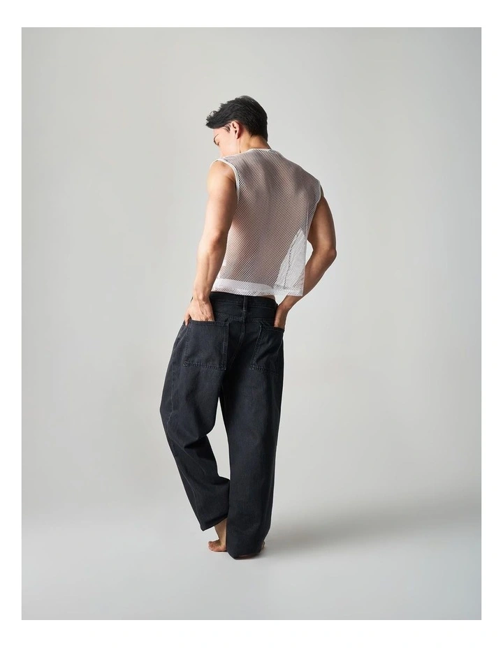 Edge Net Muscle Tank in Chalk image 5
