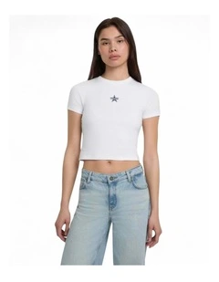 Guess Jeans Crew Neck Star Crop T-Shirt in White