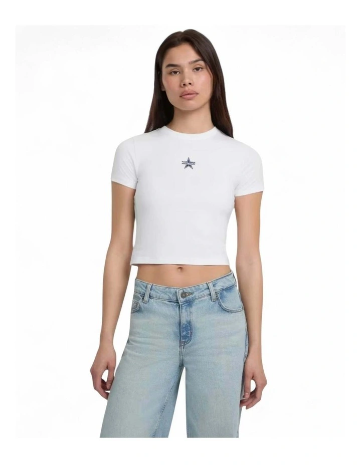 Guess Jeans Crew Neck Star Crop T-Shirt in White image 1