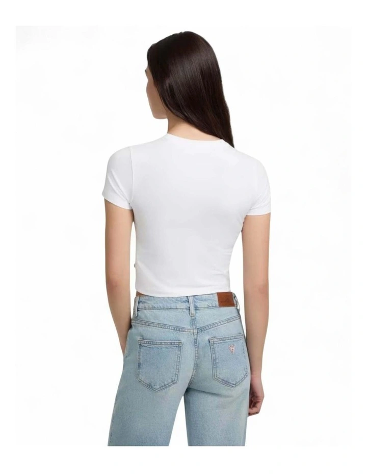 Guess Jeans Crew Neck Star Crop T-Shirt in White image 4