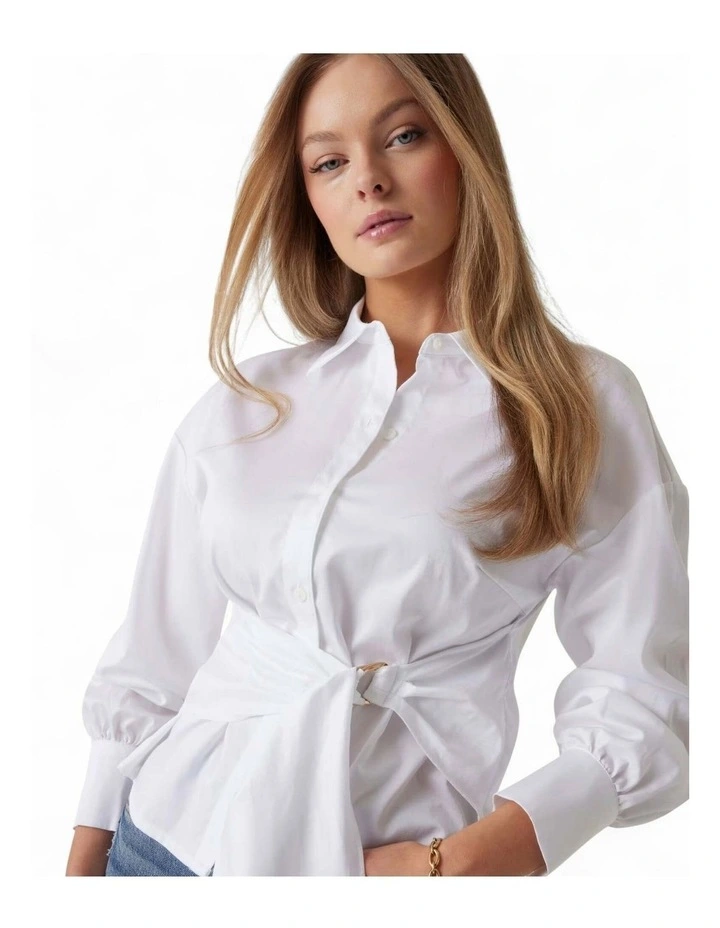Long Sleeve Mimi Wrap Top in White image 2
