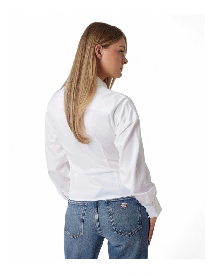 Long Sleeve Mimi Wrap Top in White image 3