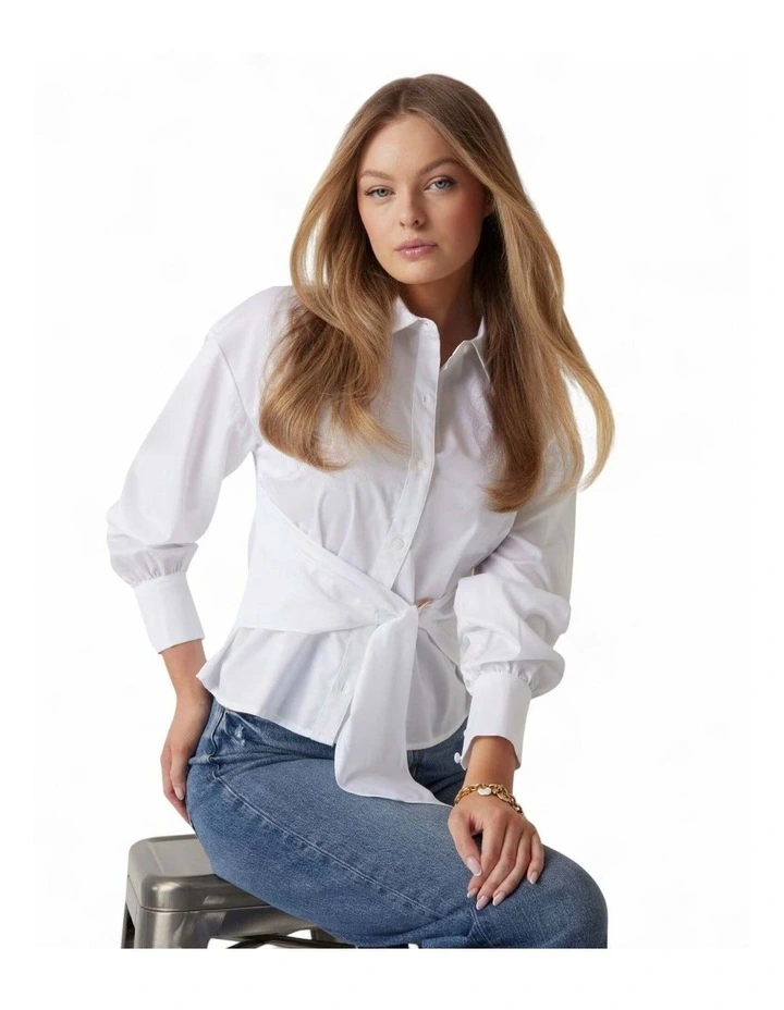 Long Sleeve Mimi Wrap Top in White image 6
