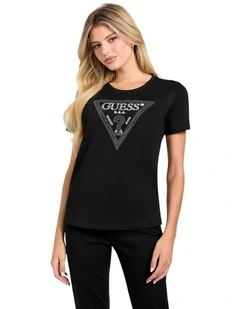 Short Sleeve Crewneck Krystal Triangle T-Shirt in Black