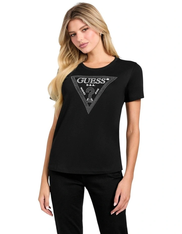 Short Sleeve Crewneck Krystal Triangle T-Shirt in Black image 1